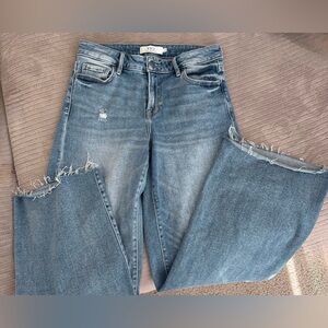 VICI High Rise Cropped Straight Jeans, Raw Hem, Size 27, Stretch Denim